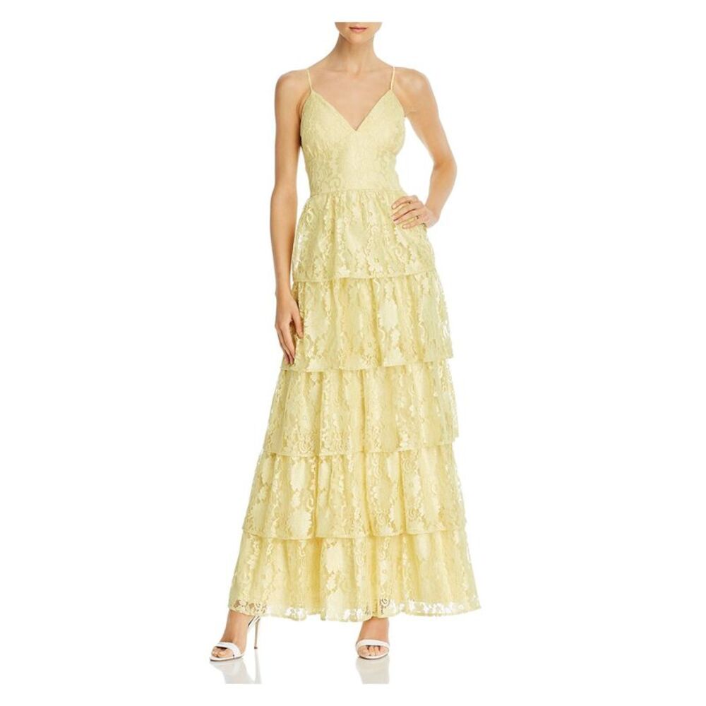 LAUNDRY BY SHELLI SEGAL Yellow Spaghetti Strap Full-Length Dress 4